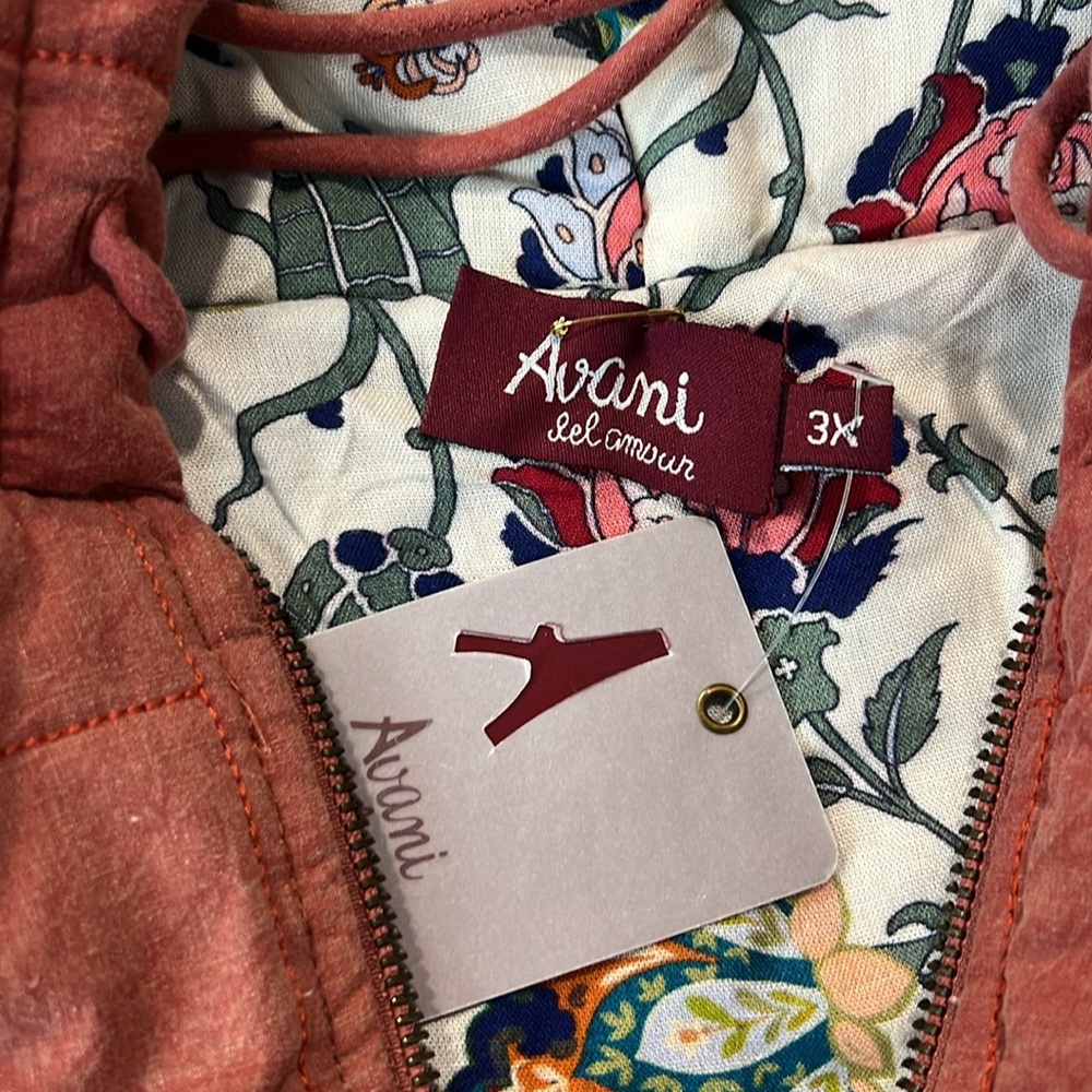 Avani Del Amour NEW Bohemian Quilted Embroidered Full zip women’s Jacket 2 & 3X - Picture 4 of 4